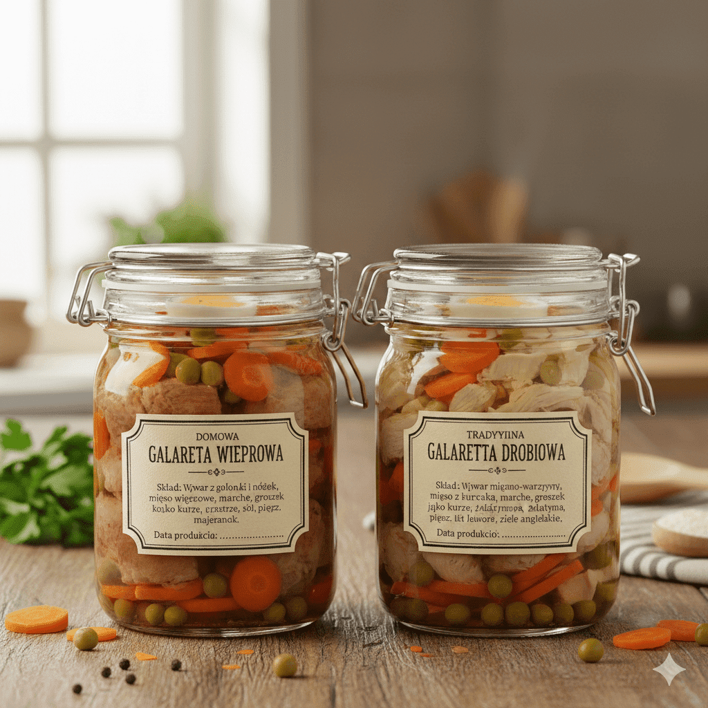 Trzy rodzaje galaretek: wieprzowa, drobiowa i warzywna